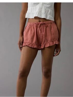 American eagle Women’s Ruffle Hem Linen-Blend Shorts in Dusty Rose